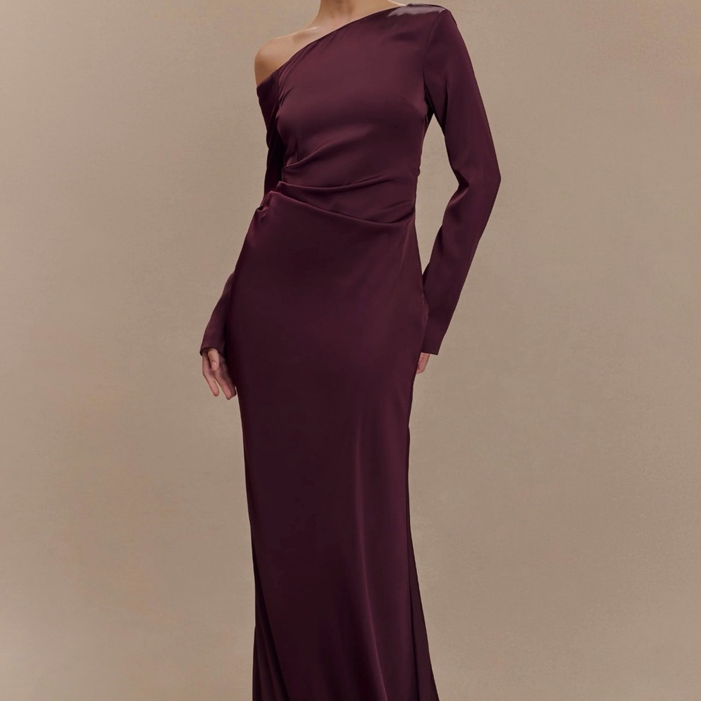 Meshki One-Shoulder Dress in Deep Burgundy